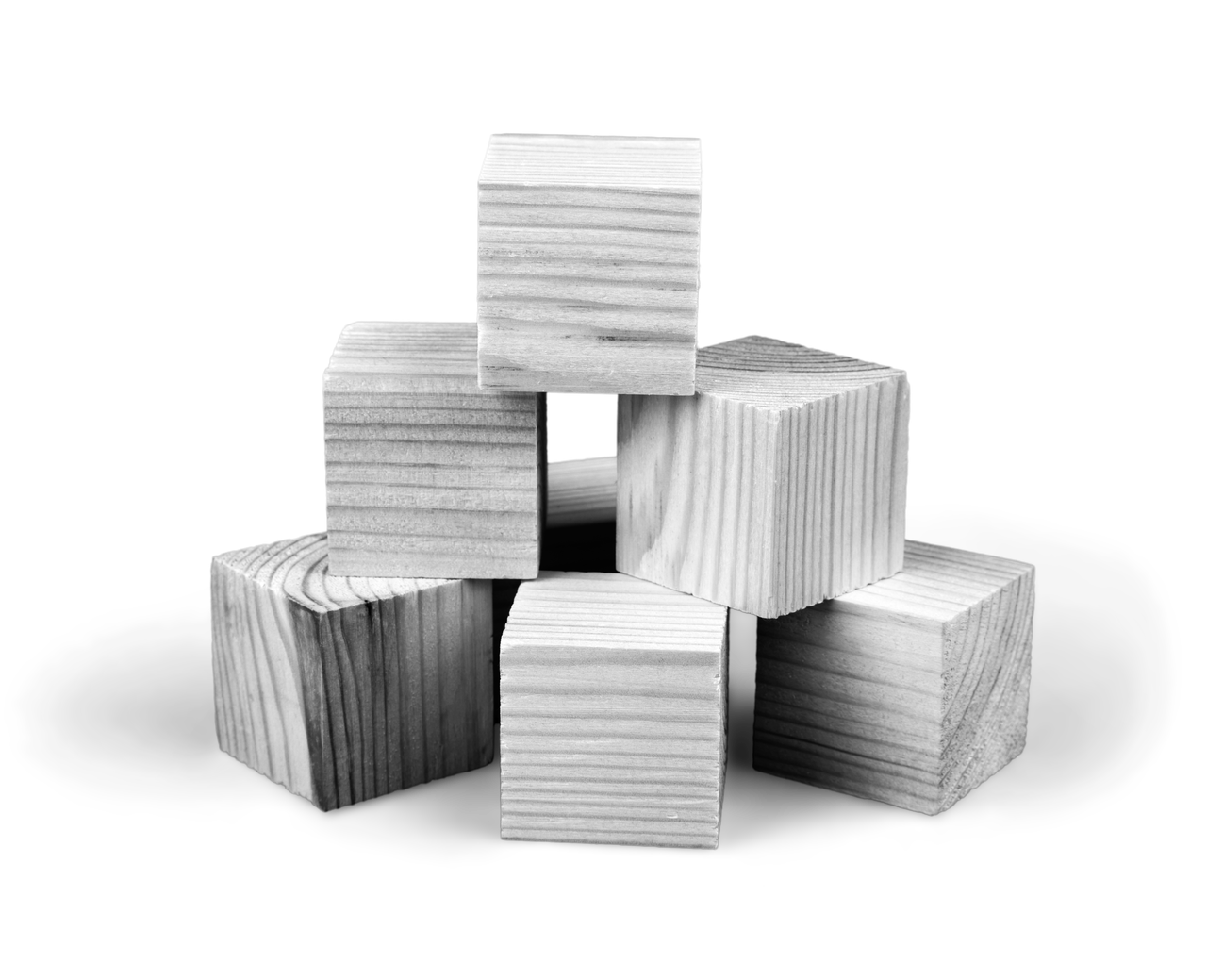 Six wooden blocks stacked in a pyramid