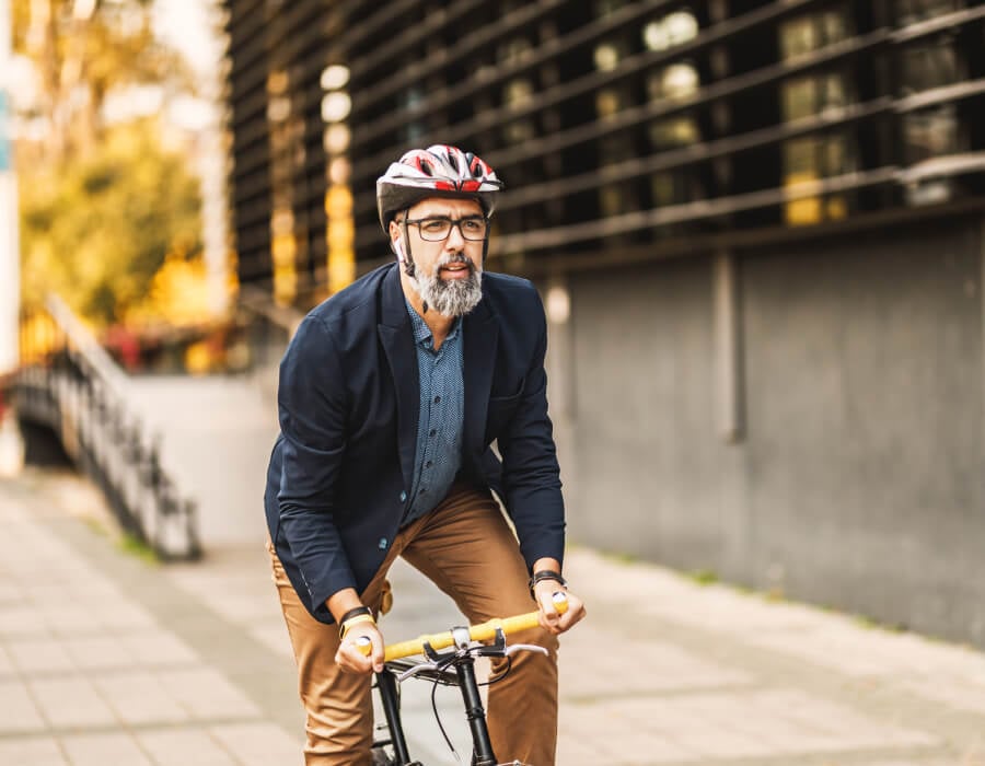 Man riding bicycle to work