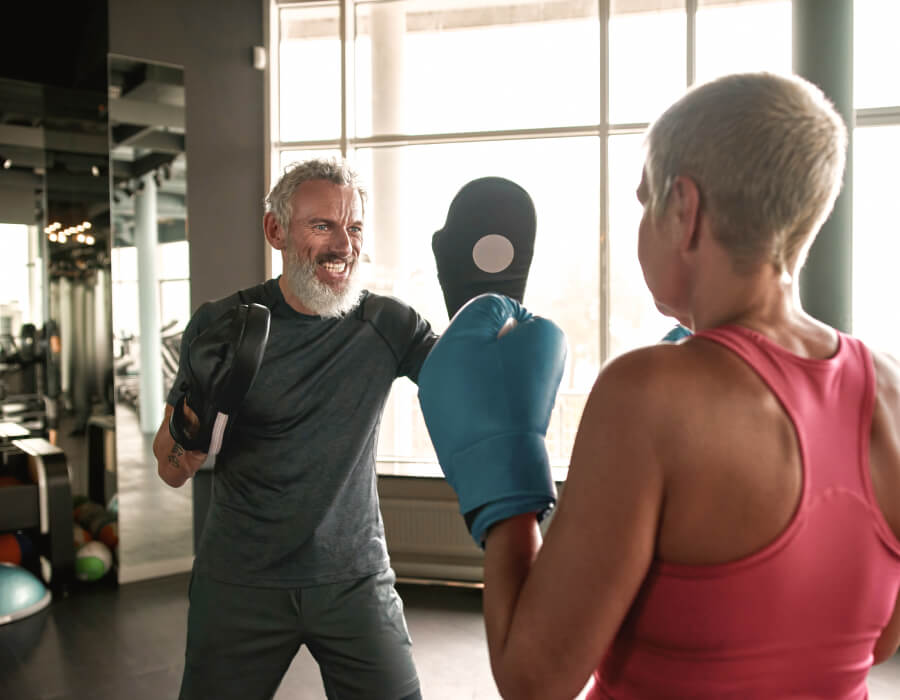 Two active people exercising