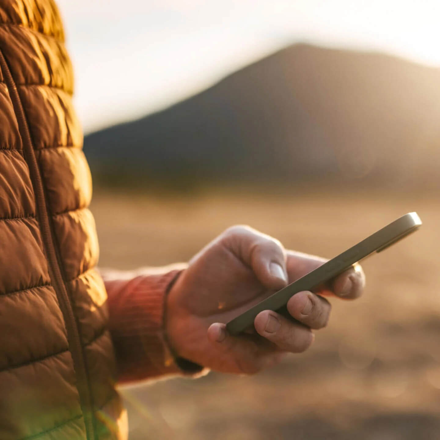 Man outside looking at mobile