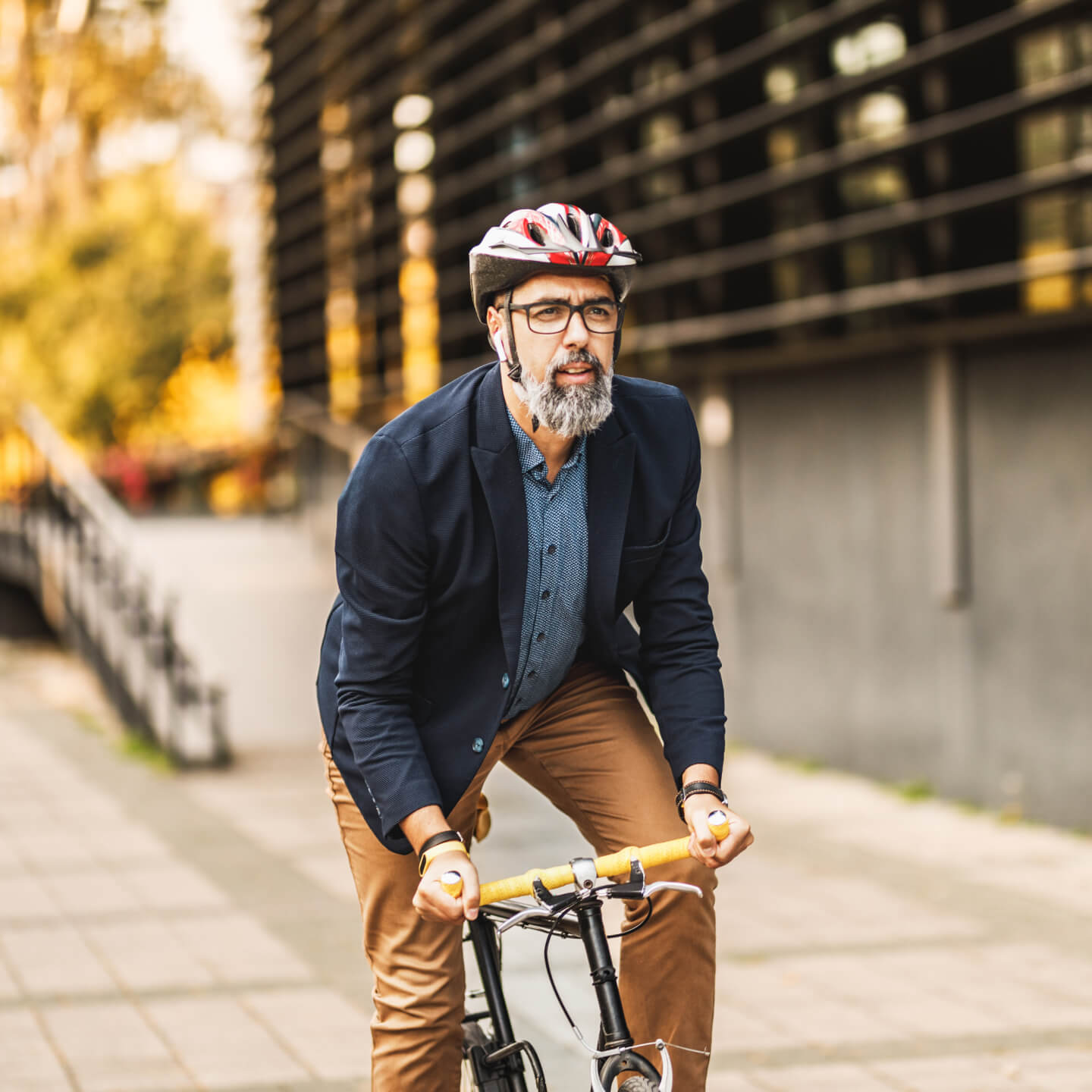 Man riding bicycle to work