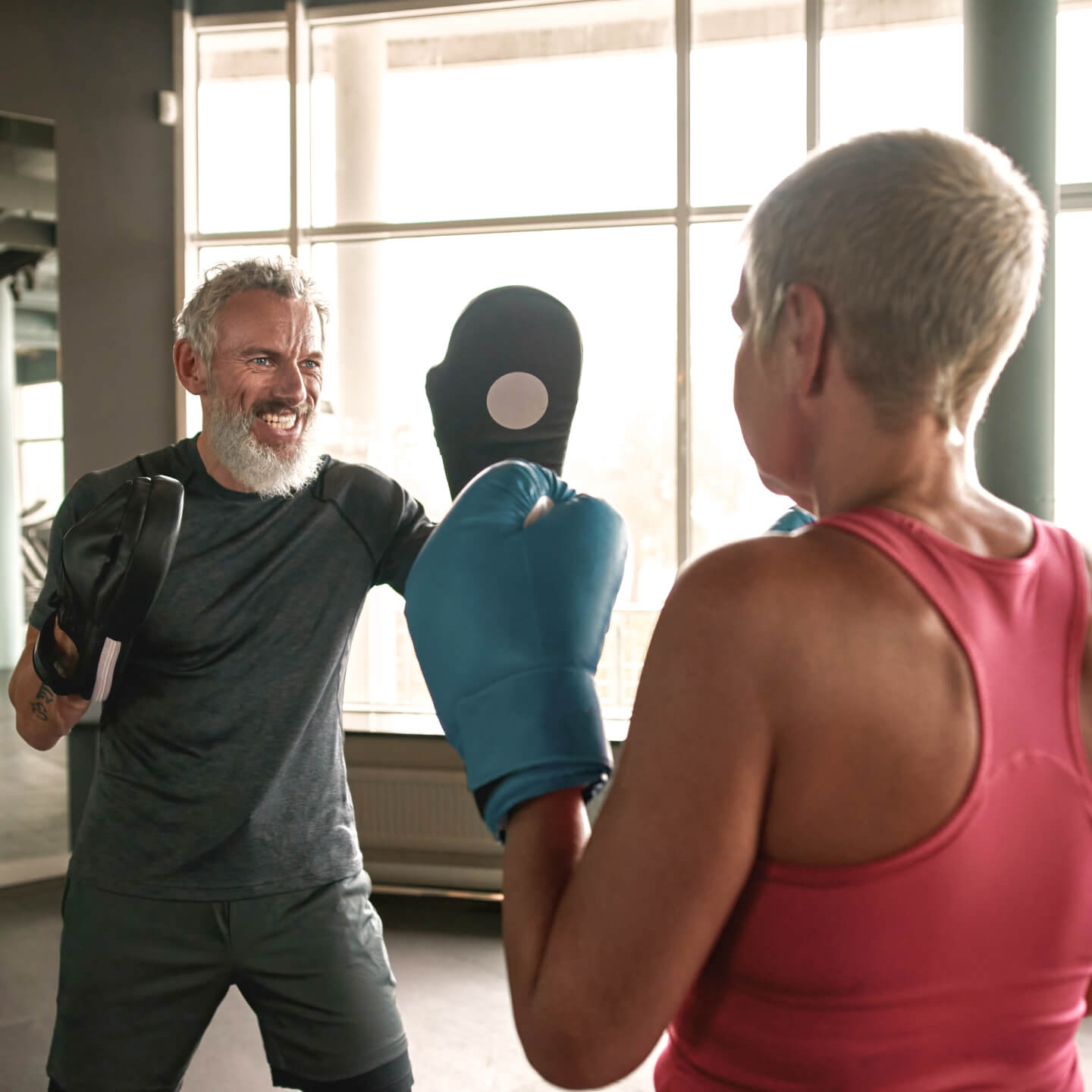 Two active people exercising